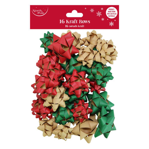 Picture of CHRISTMAS KRAFT BOWS RED, GREEN & NATURAL 16 PACK